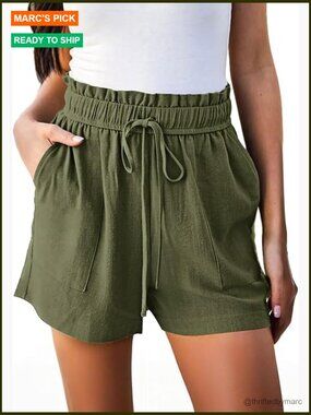 Linen High Waisted Shorts Women's Casual Summer Lounge Drawstring Waist